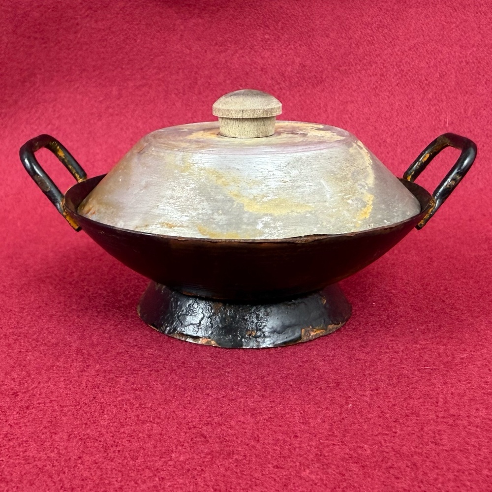 Vintage Miniature Metal Wok with Lid